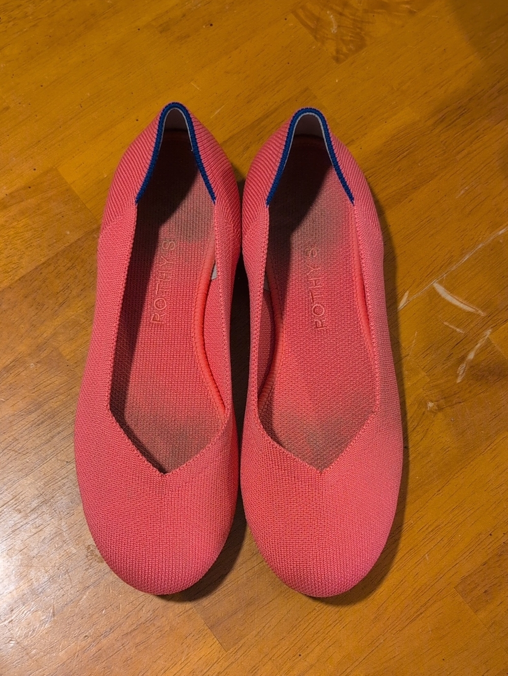 Rothys Coral Knit Ballet Flats with Blue Trim